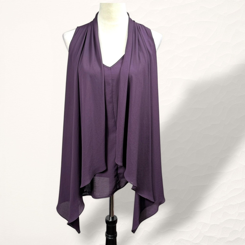 Karen Kane Drape Front Tank Top Women XL Purple Contemporary Layered Chiffon